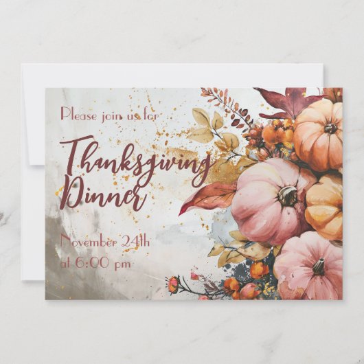 感謝祭ディナーウォーターカラーパンプキン招待状 招待状 (正面)