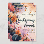 感謝祭ディナーウォーターカラーパンプキン招待状 招待状 (正面/裏面)