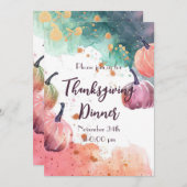 感謝祭ディナーウォーターカラーパンプキン招待状 招待状 (正面/裏面)