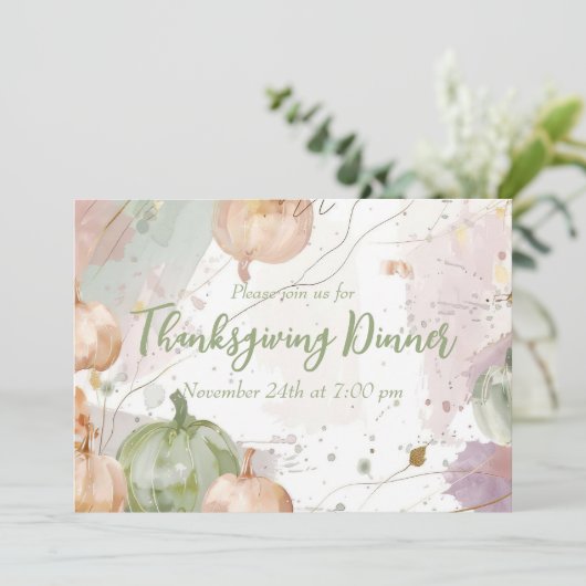 感謝祭ディナーウォーターカラーパンプキン招待状 招待状 (スタンド正面)