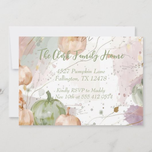 感謝祭ディナーウォーターカラーパンプキン招待状 招待状 (裏面)