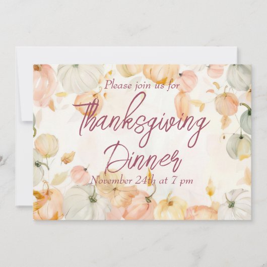 感謝祭ディナーウォーターカラーパンプキン招待状 招待状 (正面)