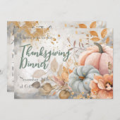 感謝祭ディナーウォーターカラーパンプキン招待状 招待状 (正面/裏面)