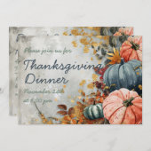 感謝祭ディナーウォーターカラーパンプキン招待状 招待状 (正面/裏面)