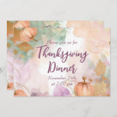 感謝祭ディナーウォーターカラーパンプキン招待状 招待状 (正面/裏面)