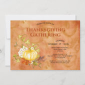 感謝祭ディナーウォーターカラーパンプキン葉 招待状 (正面)