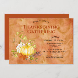 感謝祭ディナーウォーターカラーパンプキン葉 招待状