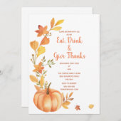 感謝祭ディナーウォーターカラーパンプキン 招待状 (正面/裏面)