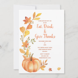 感謝祭ディナーウォーターカラーパンプキン 招待状