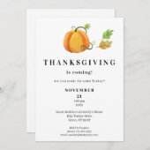 感謝祭ディナーウォーターカラーパンプキン – 白 招待状 (正面/裏面)