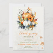 感謝祭ディナーウォーターカラーフローラカボチャ 招待状 (正面)