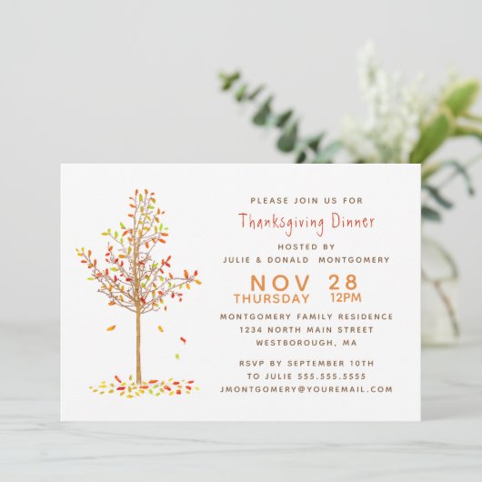 感謝祭ディナーウォーターカラー秋の木離れの 招待状 (スタンド正面)
