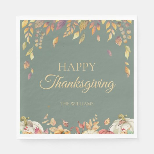 感謝祭ディナーウォーターカラー秋セージ スタンダードランチョンナプキン (正面)