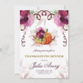 感謝祭ディナーエレガント秋ブルゴーニュ 招待状 (正面)