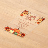 感謝祭ディナーオレンジのカボチャ澄ん花 アクリル招待状 (レイダウン)