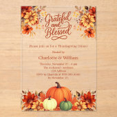感謝祭ディナーオレンジのカボチャ澄ん花 アクリル招待状 (正面)