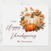 感謝祭ディナーカボチャフローラスクリプトホワイト スパークリングワインラベル (シングルラベル)