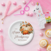 感謝祭ディナーカボチャフローラスクリプトホワイト ペーパープレート (パーティー)