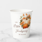 感謝祭ディナーカボチャフローラスクリプトホワイト 紙コップ (裏面)