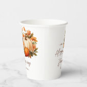 感謝祭ディナーカボチャフローラスクリプトホワイト 紙コップ (右)