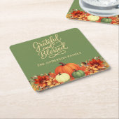 感謝祭ディナーカボチャ緑の感謝賛美 スクエアペーパーコースター (アングル)