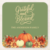 感謝祭ディナーカボチャ緑の感謝賛美 スクエアペーパーコースター (正面)
