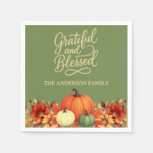 感謝祭ディナーカボチャ緑の感謝賛美 スタンダードカクテルナプキン (正面)