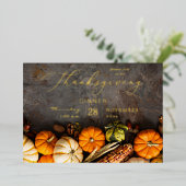 感謝祭ディナーカボチャ 箔招待状 (立ち正面)