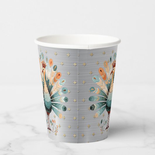 感謝祭ディナーカラフルターキーゴールデンスターズ 紙コップ (右)