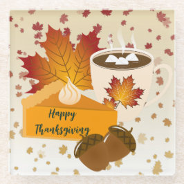 感謝祭ディナーキュイジーカボンプキンパイホットココア ガラスコースター