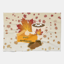 感謝祭ディナーキュイジーカボンプキンパイホットココア キッチンタオル