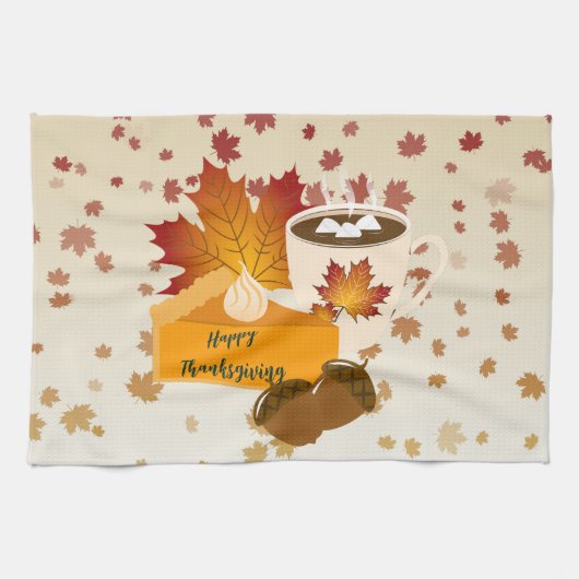 感謝祭ディナーキュイジーカボンプキンパイホットココア キッチンタオル (横)