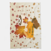 感謝祭ディナーキュイジーカボンプキンパイホットココア キッチンタオル (縦)