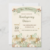 感謝祭ディナーグリーンアイボリーブラウン金ゴールド 招待状 (正面)