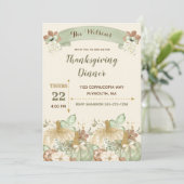 感謝祭ディナーグリーンアイボリーブラウン金ゴールド 招待状 (スタンド正面)