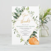感謝祭ディナーグリーン葉金ゴールド 招待状 (スタンド正面)