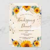 感謝祭ディナーサンフラワーズユーカリ秋 招待状 (正面/裏面)