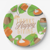 感謝祭ディナーターキーパンプキン秋緑 ペーパープレート (正面)