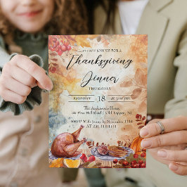 感謝祭ディナーテーブルと秋動機 招待状