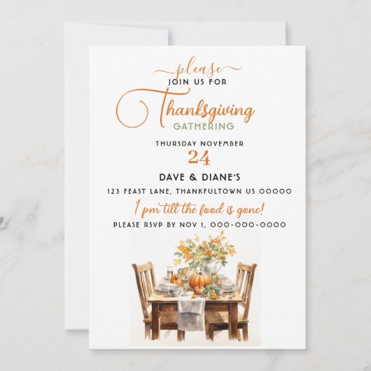 感謝祭ディナーテーブルギャザリング 招待状 (正面)