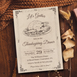感謝祭ディナートルコ素朴ヴィンテージ秋 招待状