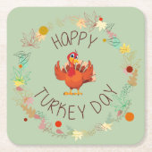 感謝祭ディナーハッピーターキー葉デイ スクエアペーパーコースター (正面)