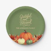 感謝祭ディナーパンプキングリーン感謝 ペーパープレート (正面)