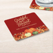 感謝祭ディナーパンプキンテラコッタ感謝 スクエアペーパーコースター (アングル)