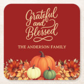 感謝祭ディナーパンプキンテラコッタ感謝 スクエアペーパーコースター (正面)