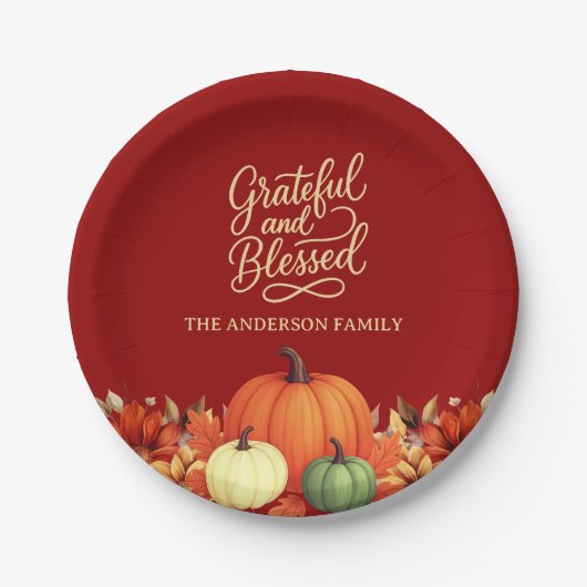 感謝祭ディナーパンプキンテラコッタ感謝 ペーパープレート (正面)