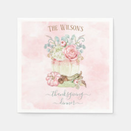 感謝祭ディナーパンプキンピンクグリーンナプキン スタンダードカクテルナプキン