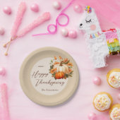 感謝祭ディナーパンプキンフローラスクリプトベージュ ペーパープレート (パーティー)