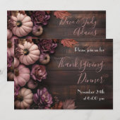 感謝祭ディナーパンプキン招待状 素朴 招待状 (正面/裏面)