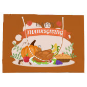感謝祭ディナーパーティーかわいい ラージペーパーバッグ (裏面)